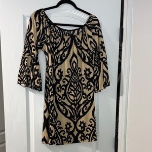 2B Bebe Black and Tan Long Sleeve Dress